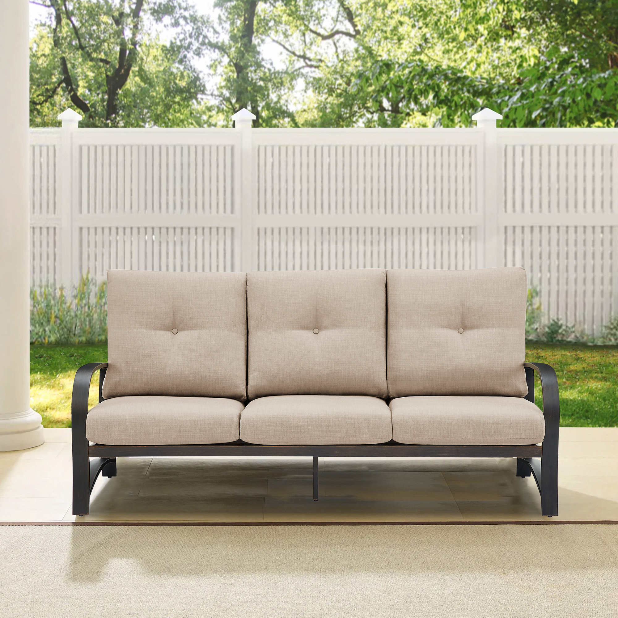 Lark Manor Arnhart 82.3 Metal Outdoor Patio Sofa with Sunbrella Cushions Reviews Wayfair